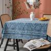Imanqi Yun Blue Geometric Triangle Print Tribal Cotton Linen Tablecloth for Dining Table