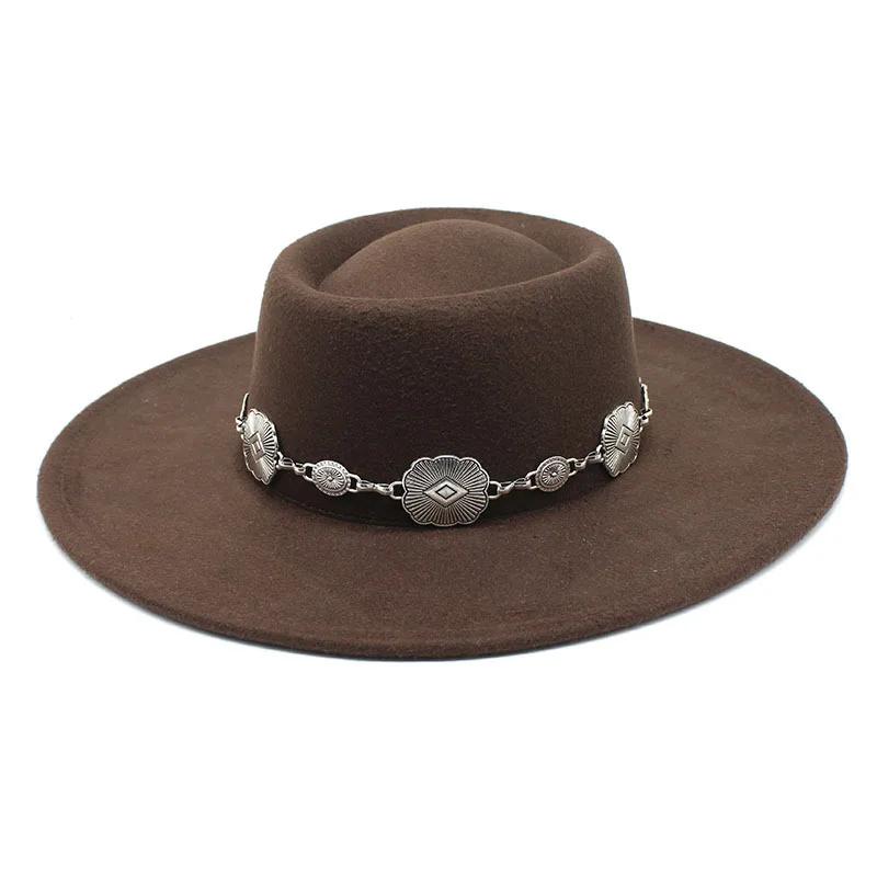 British Style Fedora Hats For Women 9.5CM Big Brim Luxury Belt Band Felt Jazz Hats Wedding Dress Formal Cap