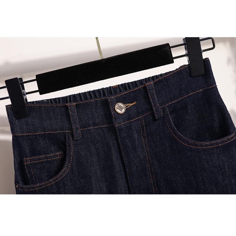 DIMANAF 2026 Plus Size Spring Summer Women Jeans Pants Denim Elastic Waist Oversize Fashion Pants 5XL Blue