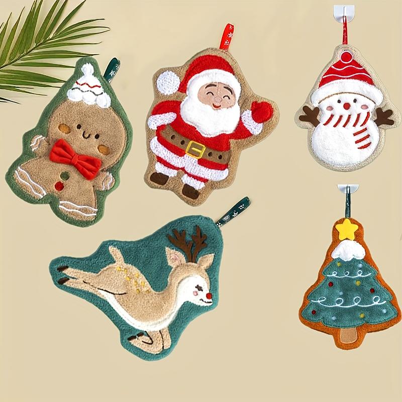 1PC Coral Fleece Children Christmas Creative Small Towel Thickened Hand Towel Multi Element Hanging Cute Embroidery Household