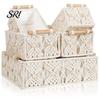 Neat Countertop Storage Box with Wooden Handles Large Capacity Basket Sturdy Frame Organizer Woven Design for Cosmetics And Sundries Space-saving