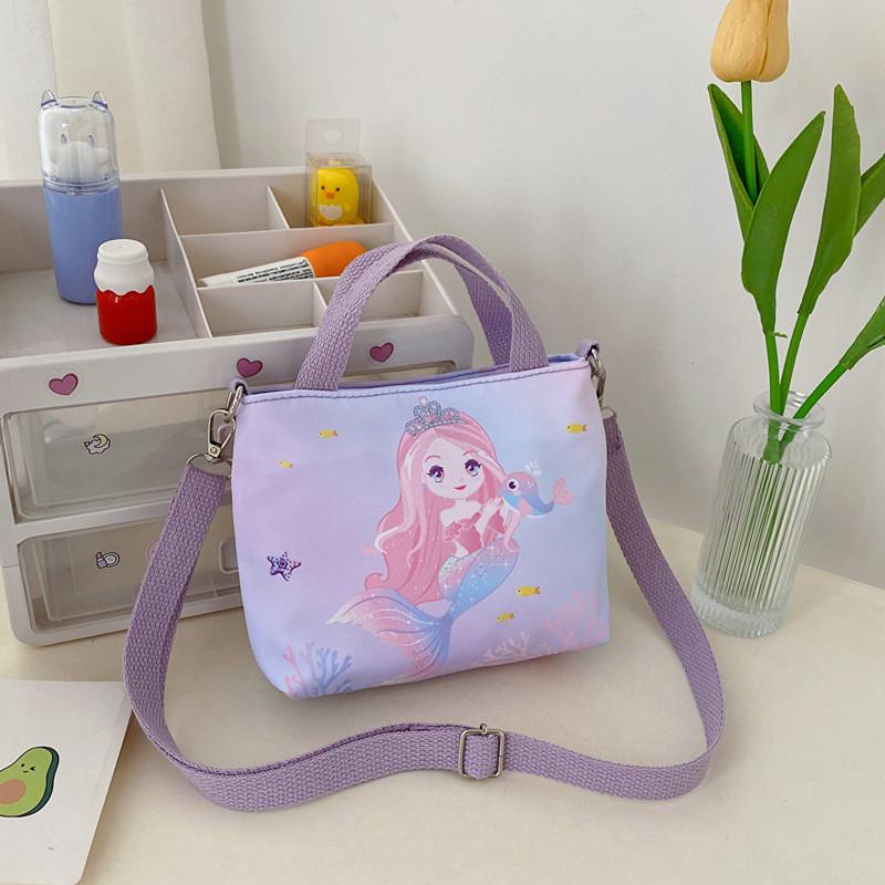 Stylish Cartoon Print Crossbody Bag For Kids Versatile Canvas Shoulder Bag For Girls And Boys
