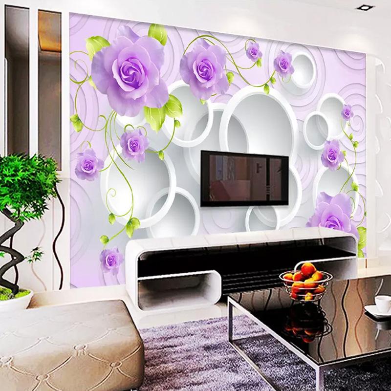Tapeta Moderní 3D Stereo Květiny Kruh Fototapeta Tapeta Obývací pokoj TV Pohovka Pozadí Fototapeta Home Decor