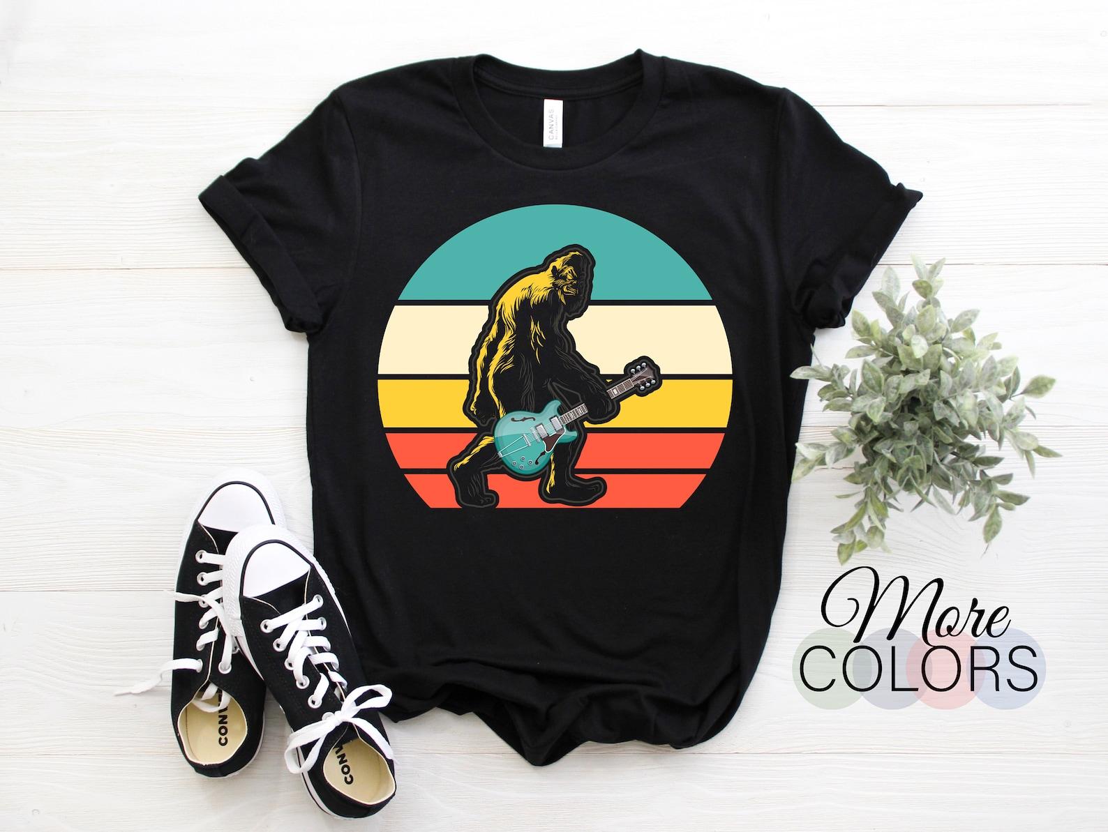 Guitars Funny Bigfoot Sasquatch Yeti Guitar Guitarist Player T-Shirt, Musician Instructor Teacher, Music Band Songwriter, Christmas Birthday 100