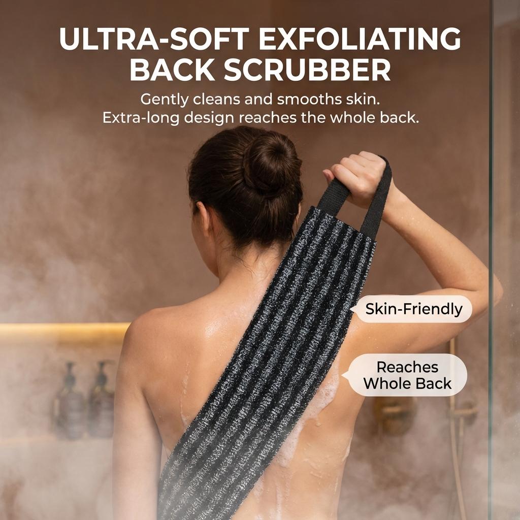Soft Bath Towel Long Back Scrubber Gentle Skin Care Polyester Fiber