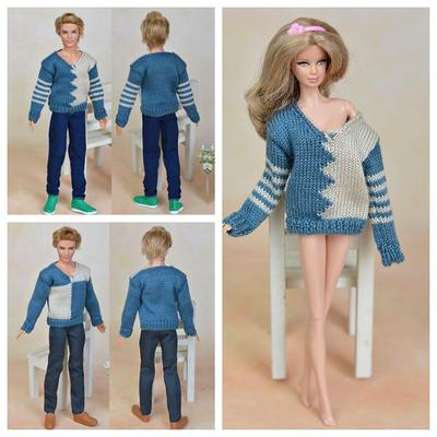 Blue Casual Knitted Sweater Clothes For Ken Doll For Barbie's Boyfriend Prince Ken Doll Top Coat Clothes Male Doll Clothes