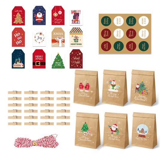 24Pcs/Set Christmas Gift Bag Santa Claus Snowman Deer Pattern Paper Treat Boxes Candy Packaging Festive Goodie Bags Decoration