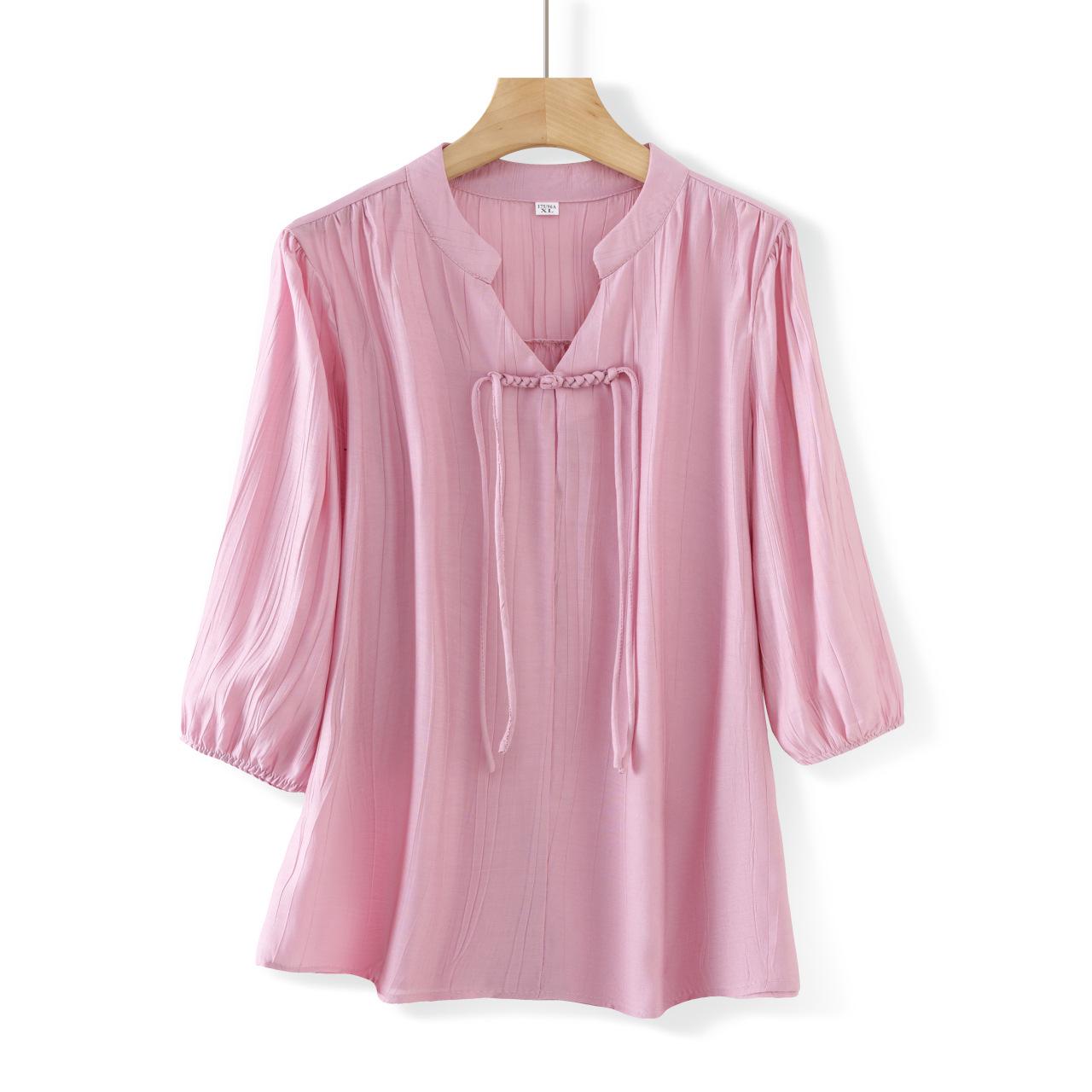 

Elegant Spring-Summer Women s Seven-Sleeve T-shirt Set - Age-Reducing & Fashionable 3XL (120-135 Jin) розовый