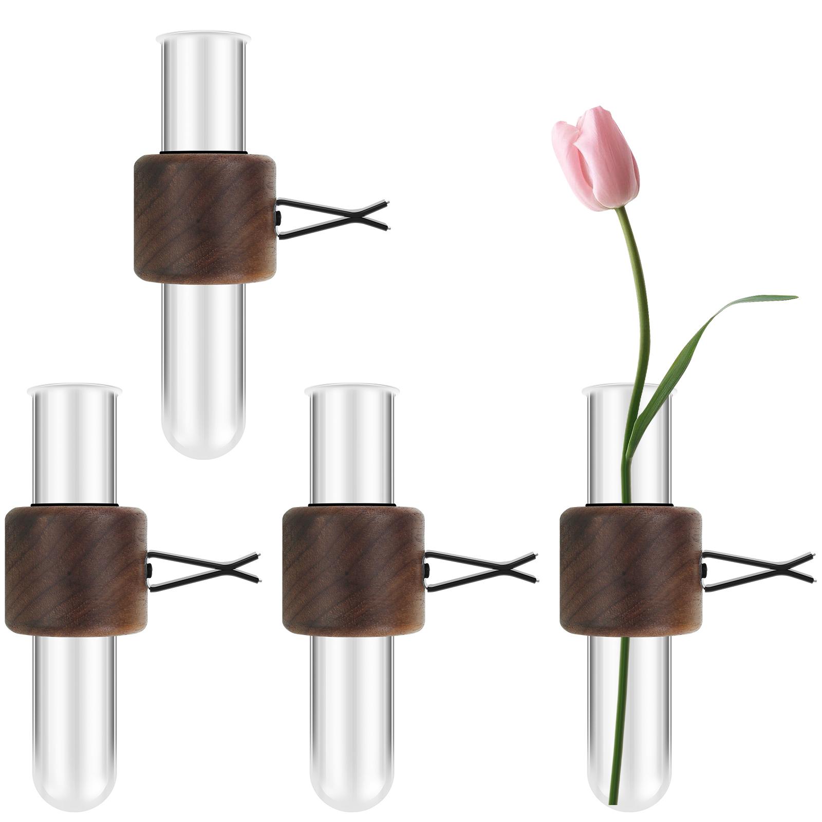 

4PCS Car Vent Flower Vase with Metal Clamp Wood Car Flower Vase Clip Removable Auto Vent Flower Holder Glass Tube Car Vent Decor коричневий
