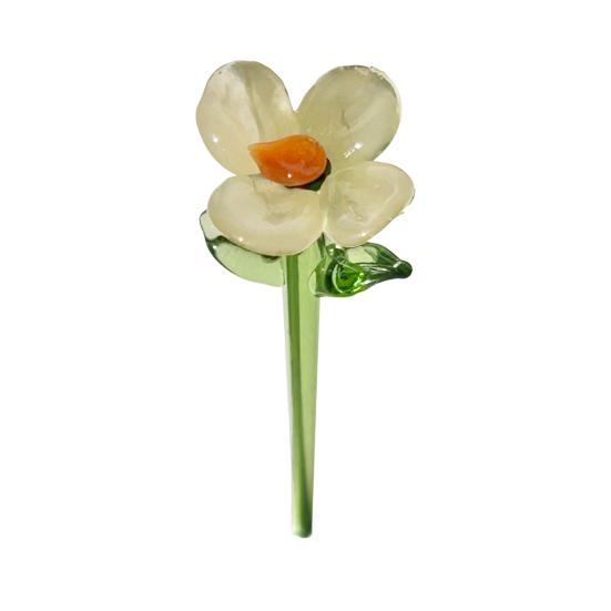Hand Blown Mini Glass Flower Figurine Collectible Miniature Faux Crystal Flower Ornaments for Mothers Day Birthday Table Centerpiece DIY Craft