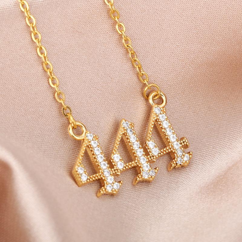 444 Gold Necklace Angel Number Cubic Zirconia Pendant Necklace Dainty Number Couple Jewelry