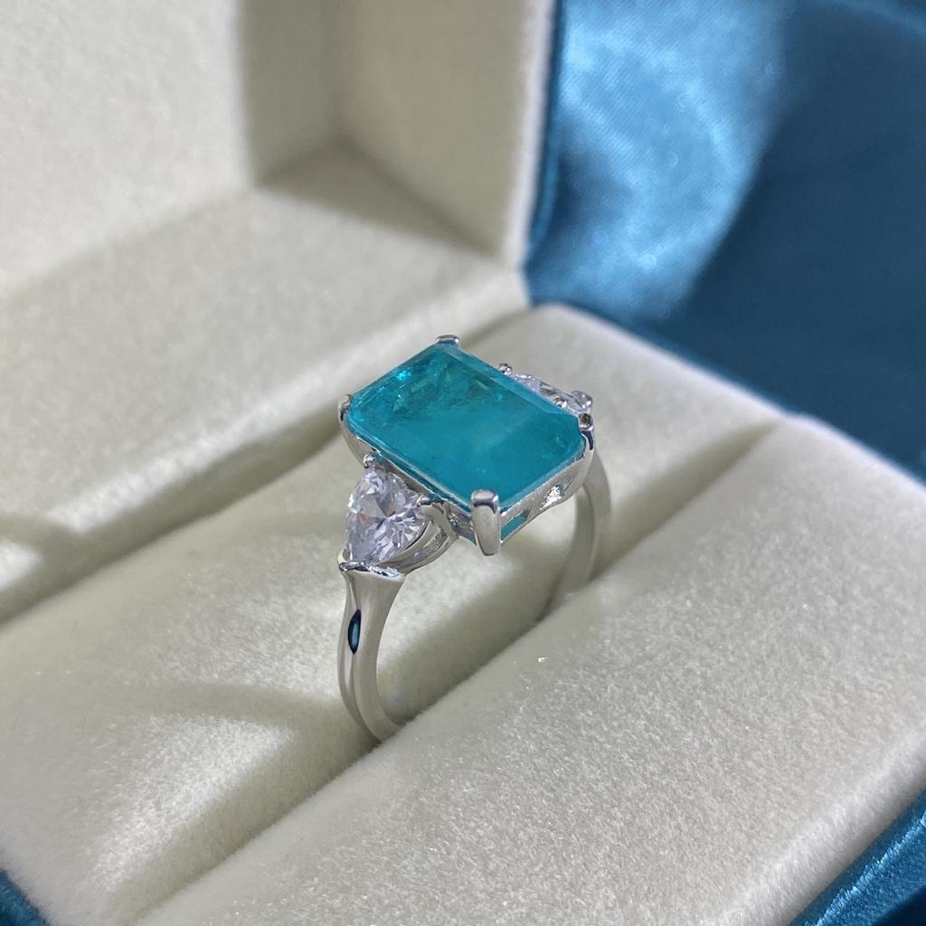 Tancise Jewelry Synthetic 8 * 12 Palaiba S925 Sterling Silver Ring