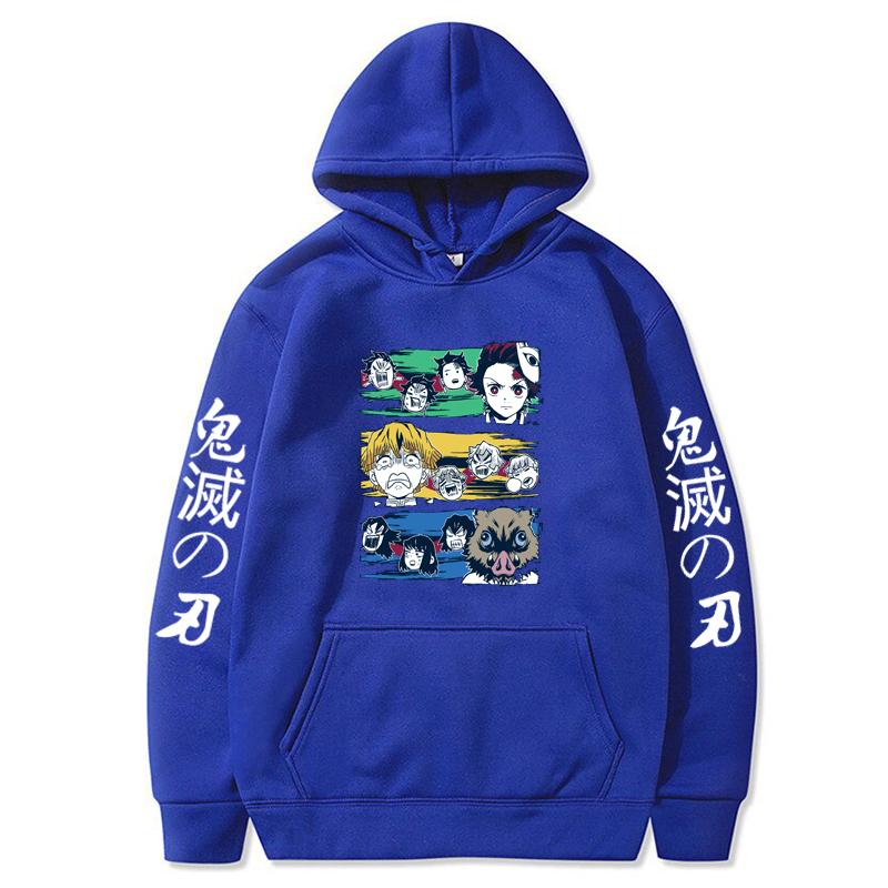 

Harajuku Anime Demon Slayer Funny Graphic Print Hooded Men Women Manga Hoodies Casual Loose Streetwear Unisex Sweatshirt 4XL синий