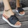 Fashion Fashion Bowtie Wedges Sandals for Women Summer 2025 Lightweight Non Slip Beach Shoes Woman Casual PU Leather Platform Slippers