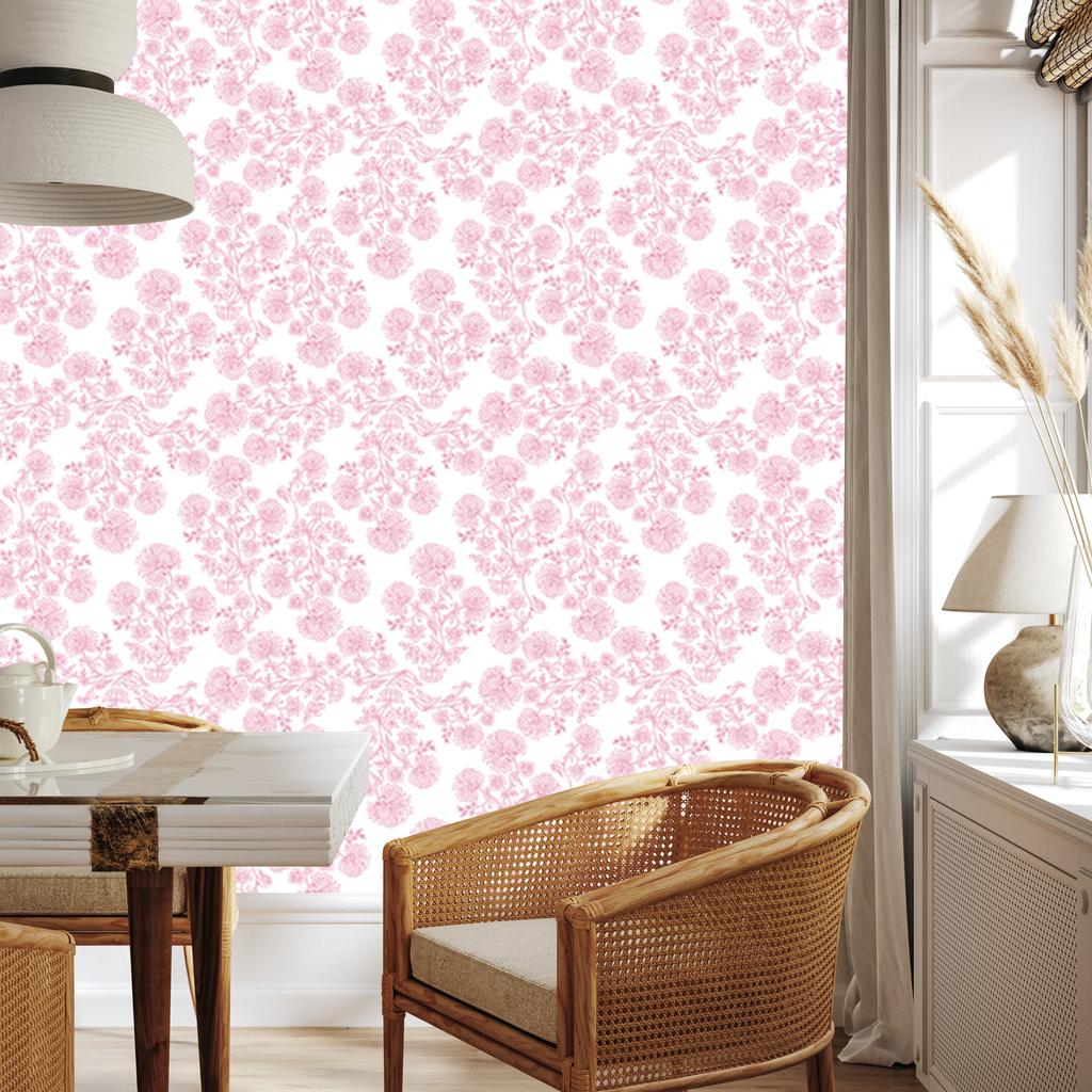 Wallpaper Flowers White and Powder Pink, Fine Detail 50x1000