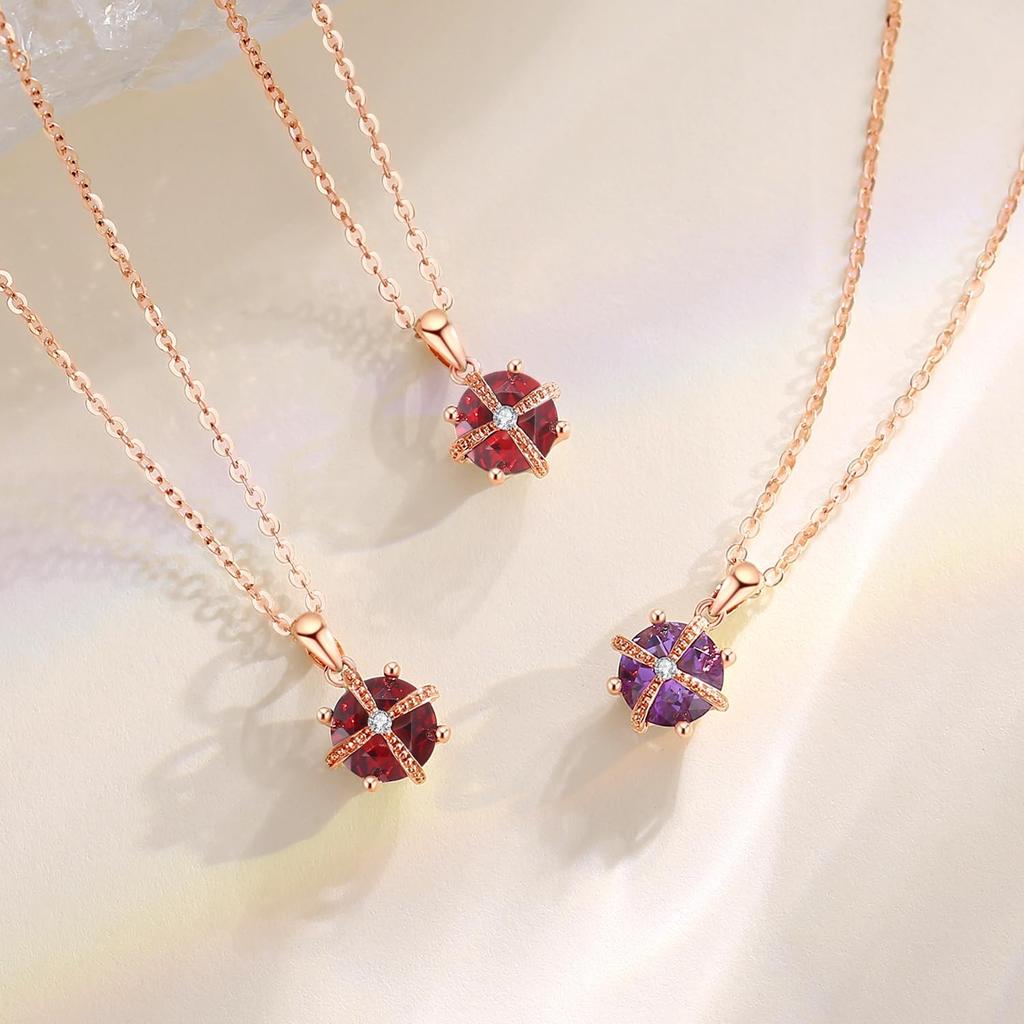 FANCIME Diamond Necklace for 18K Pink Ruby Crown July with Silver Brand Anniversary Gift Wrapping Included Women, Gold, Pendant, Birthstone, Lab-Grown