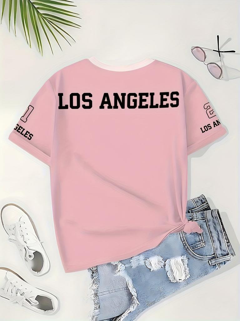 Women's Summer Round Neck Short Sleeve Sports Top Printed Jersey, Breathable, Comfortable and Fitted