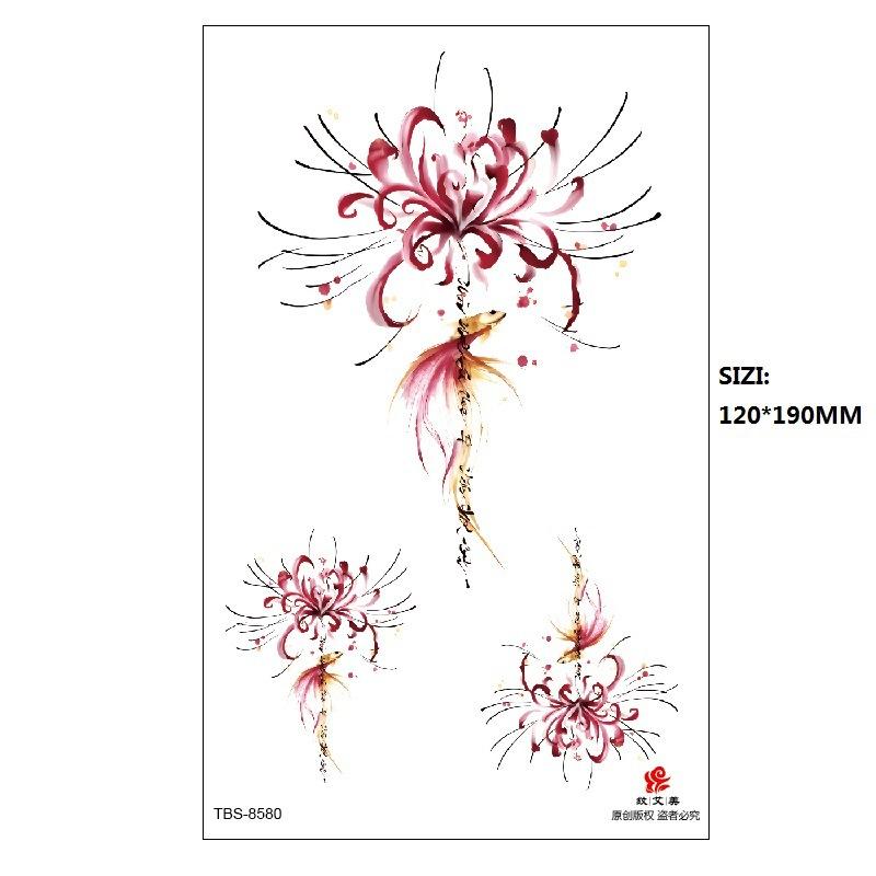Hand Painted Original Color Flower Fox Phoenix Women'S Simulated Tattoo Water Transfer Tattoo Sticker