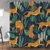 Orange Leopard and Green Tropical Leaves Pattern Waterproof Polyester Shower Curtain 180x180cm Jungle Animal Print Bath Curtain