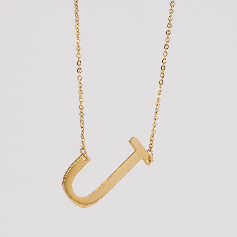 18K Gold Stainless Steel Alphabet Necklace—Women's Titanium Steel 26-Letter Pendant