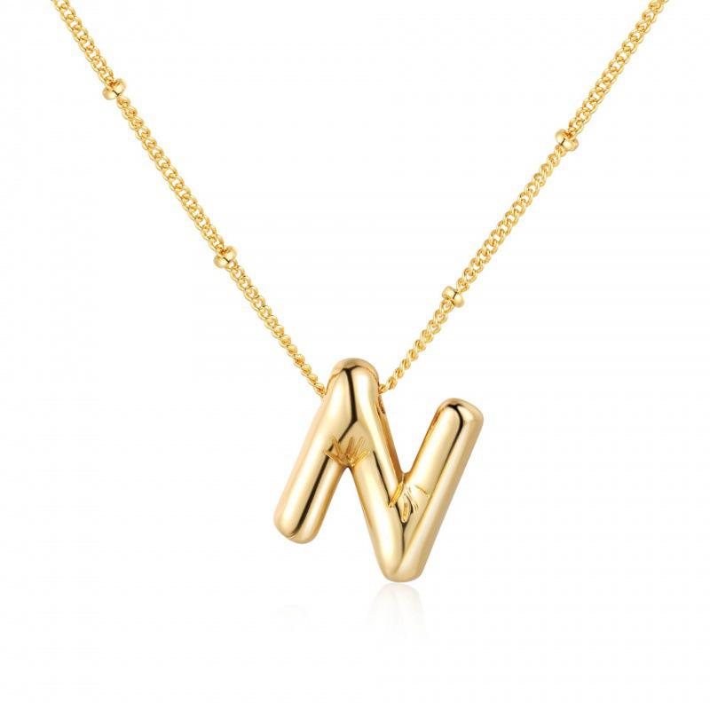 Minimalist Copper-Plated Gold Alphabet Pendant Sweater Chain Jewelry