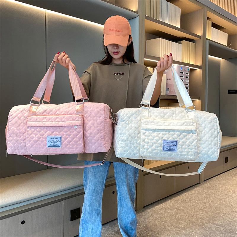 Rhombus Dry and Wet Separation Sports Portable Shoulder Bag Yoga Fitness Bag Large Capacity Travel Bag Foldable