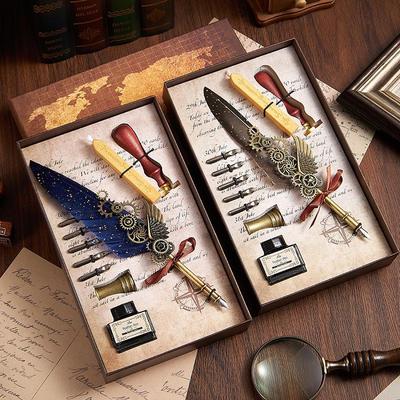 Duker Sada plnicích per: Elegantní evropské retro namáčecí pero s pečetním voskem, ideální pro nácvik kaligrafie a prezentaci v dárkové krabičce.