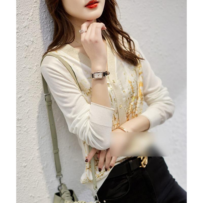 Strickjacke Damen Locker Herbst Langarm Frühling und Herbst French Chic V-Ausschnitt Tops