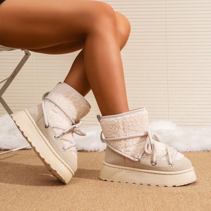 Large Size Cross-strap Platform Suede Snow Boots for Winter New Low-top Warm Cotton Shoes for Women