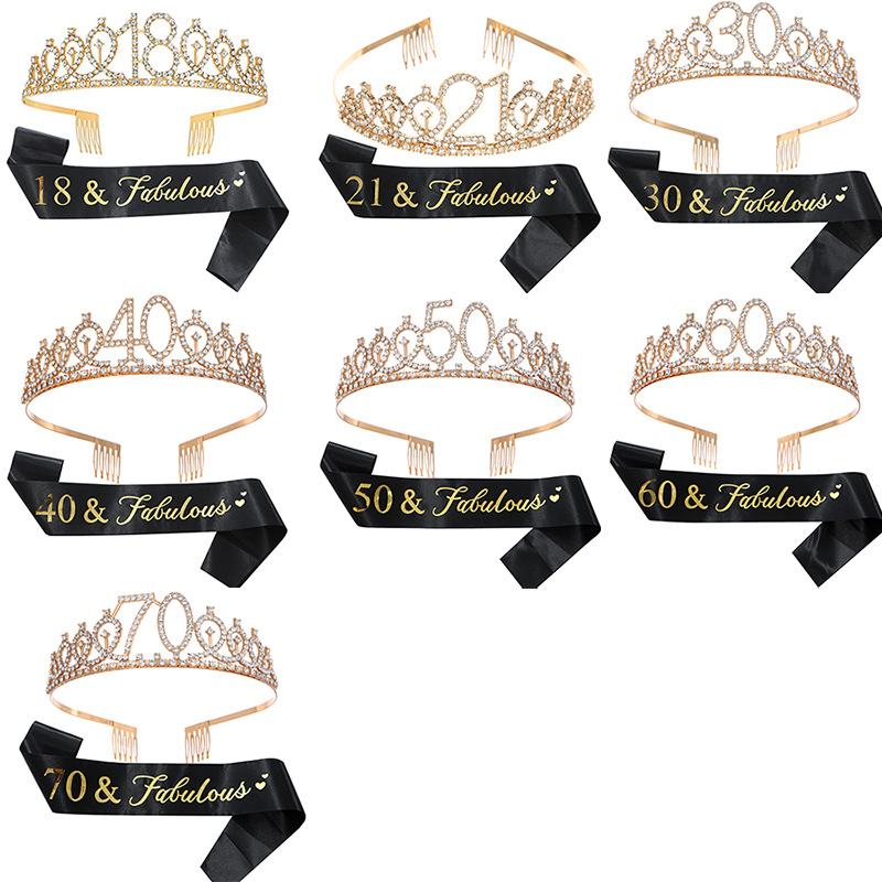 Europäische und Amerikanische Mode Legierung Digitale Krone Stirnband Digitaler Geburtstag Schultergurt Set Geburtstagsparty Ball Kopfschmuck für Mädchen