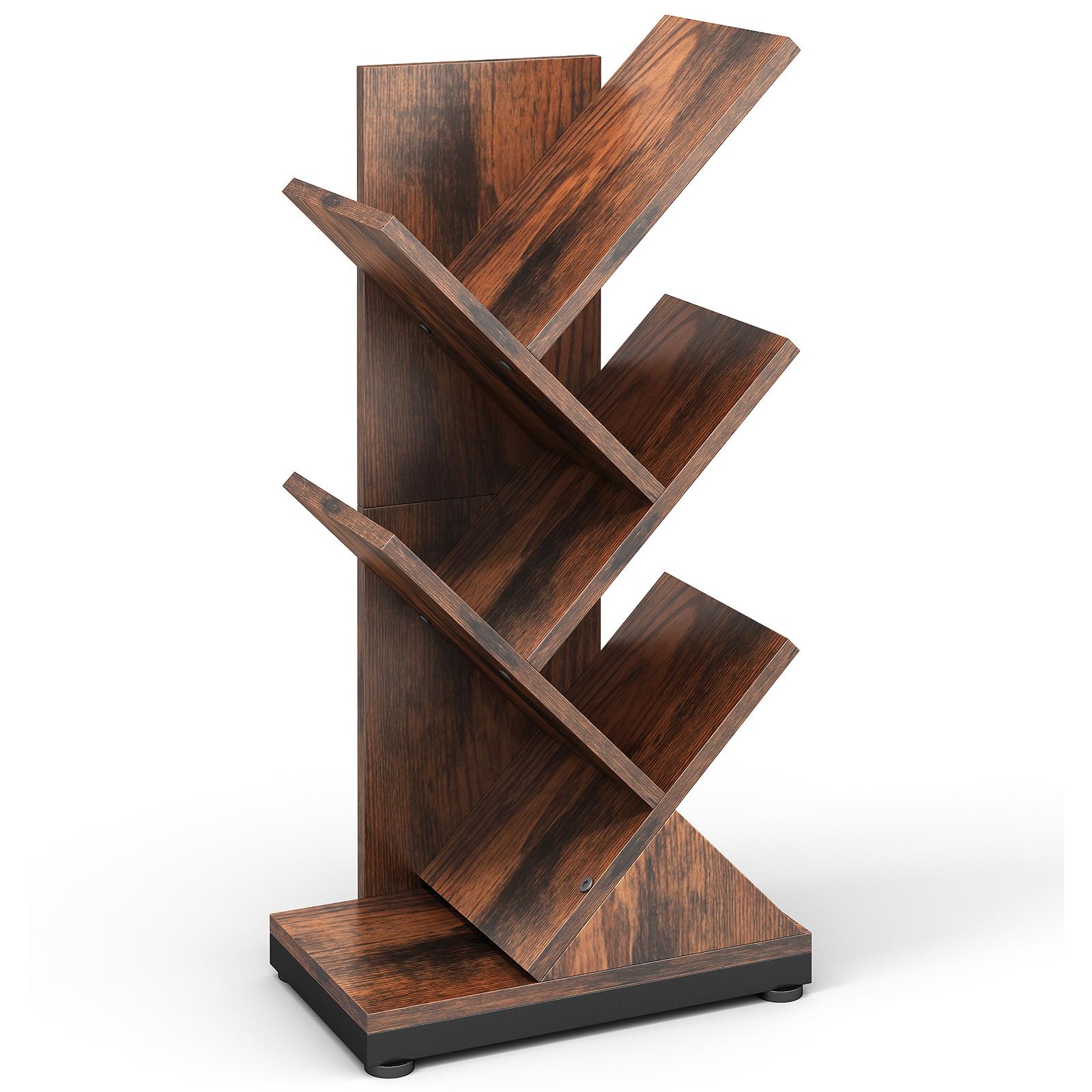 

AWD-1 V9 Small Tree Leaf Bookshelf with Metal Frame Adjustable Feet Black Dark Walnut
