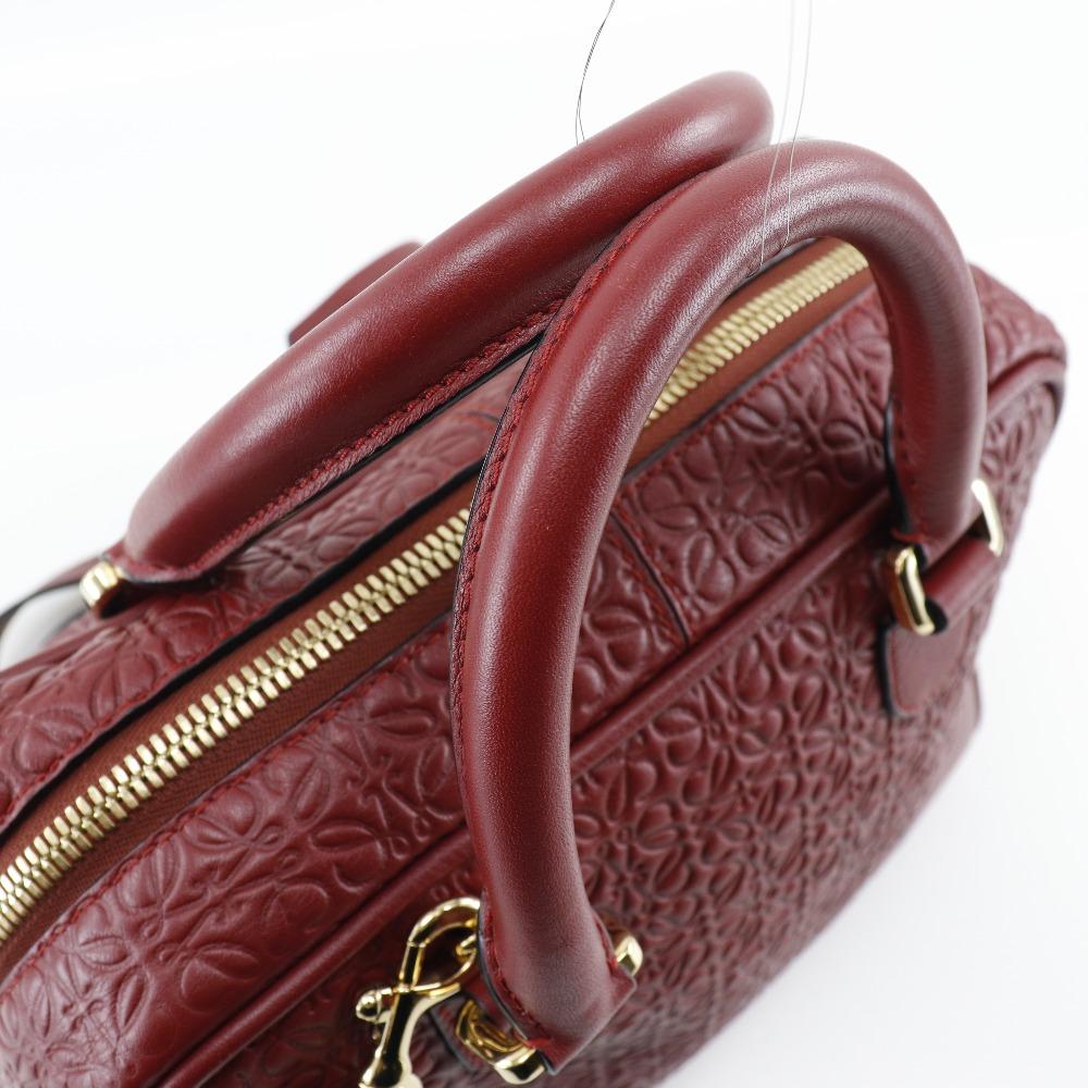 Loewe Amazona 75 Handbag Repeat Anagram 2WAYShoulder Red Calfskin Women Used