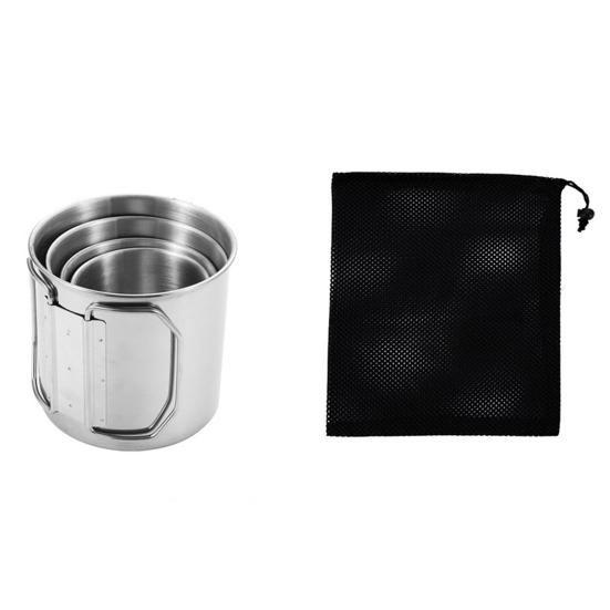 

Набор из нержавеющей стали со складной ручкой и сумкой для хранения, переносная чашка с карабином для дома, кемпинга, воды, кофе, напитков, для походов, пикников 1 Set