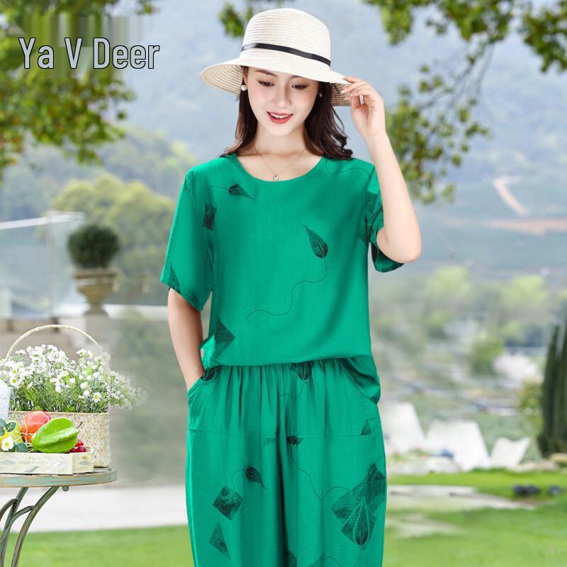 Yalu 2026 Summer Women s Chic Loose Cotton Linen Short-Sleeve T-shirt Two-Piece Set 2XL