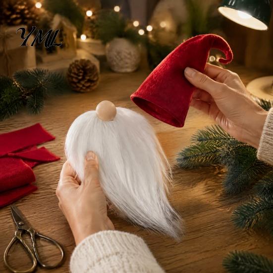 Wooden Ball Nose for Gnomes 3Pcs DIY Gnome Beards with Noses, Plush Beard, Handmade Gift Crafting Tools Faux Fur Dwarf Beard Christmas Elf Doll