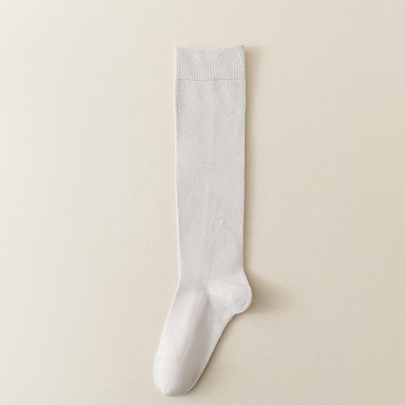 Female Spring and Autumn Pure Cotton Color Pressure Thin Leg Long Leg Socks