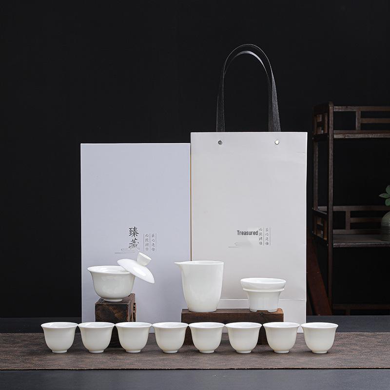 Jade White Porcelain Gongfu Tea Set: Elegant Gift for Anniversaries and Business Events