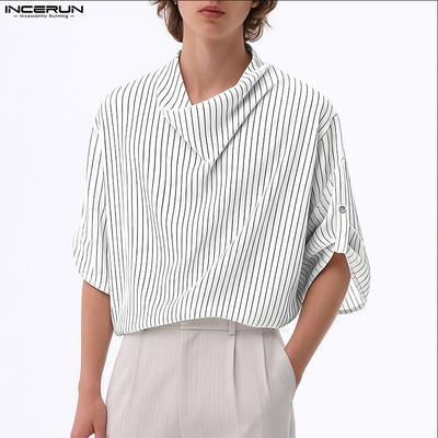 Oversized Men Swing Collar Half Sleeve Striped Casual Loose Shirts