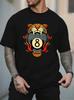 Unisex White Crew Neck Tee Traditional Tattoo Style Leopard Head Flaming Eight Ball Retro Billiard Pool Art Casual Cotton Male Tops
