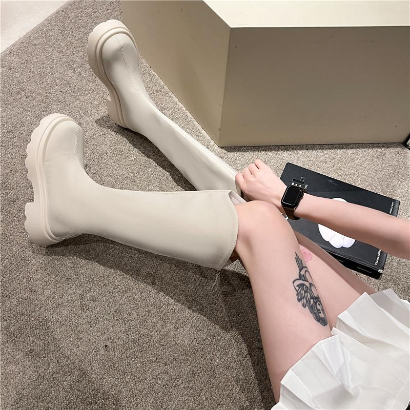 Fashion Aphixta Soft Leather Women Knee Boots Back Zipper Close Platform Modern Autumn Boot Shoes Woman Boats Botines 6CM High Heel Boot