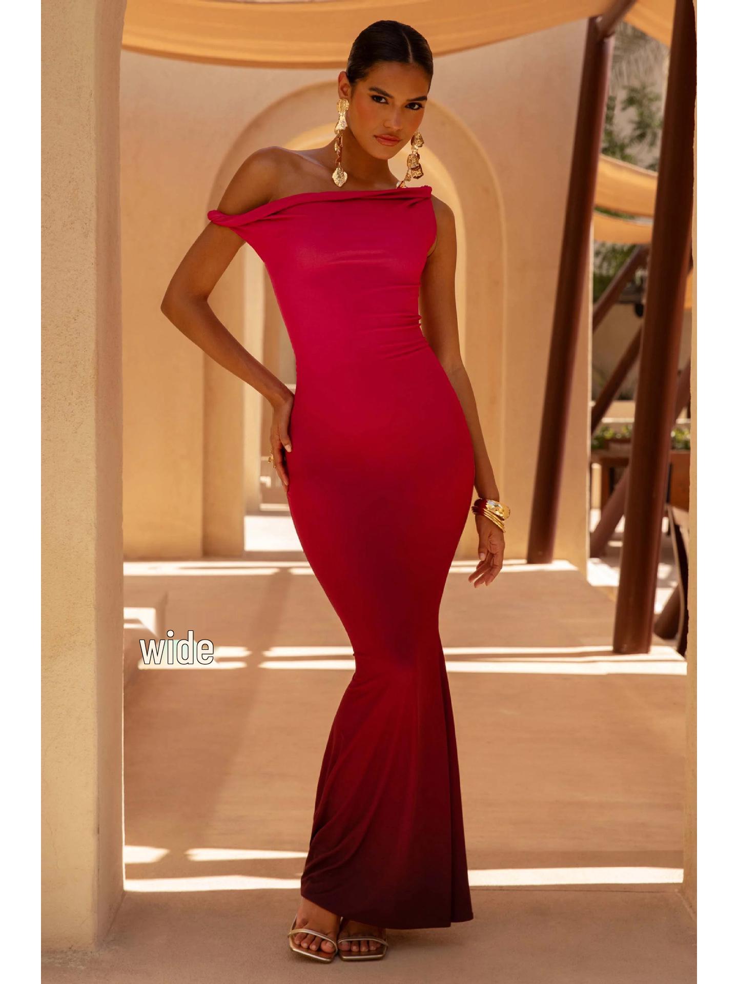 2026 Summer One-Shoulder Slimming Patchwork Mermaid Dress L