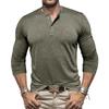 Men's Solid Color Casual Sports Round Neck Button Trendy Slim Fit Long Sleeve Top