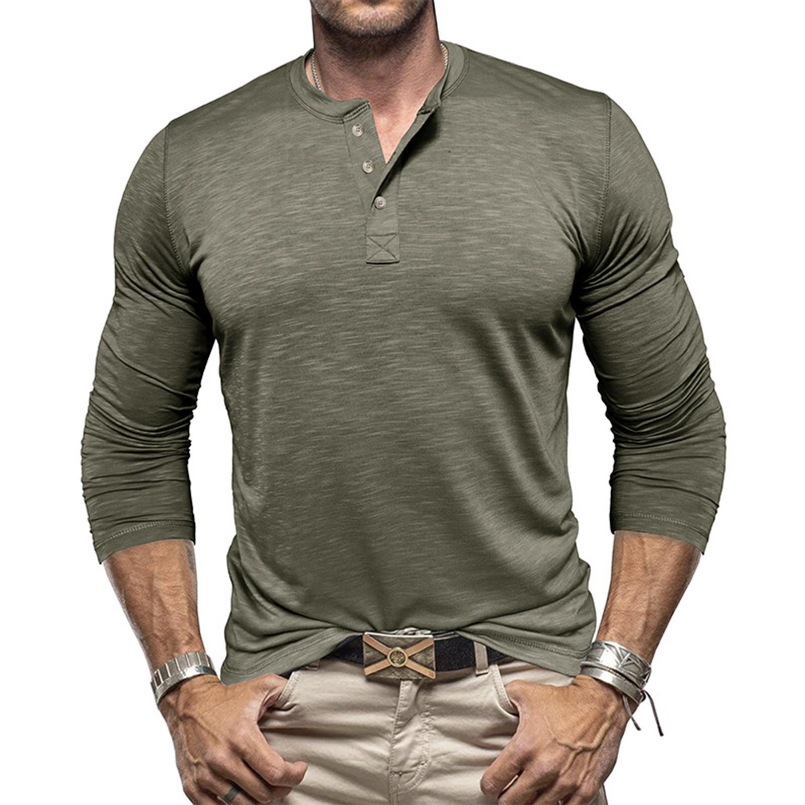 

Men s Solid Color Casual Sports Round Neck Button Trendy Slim Fit Long Sleeve Top M