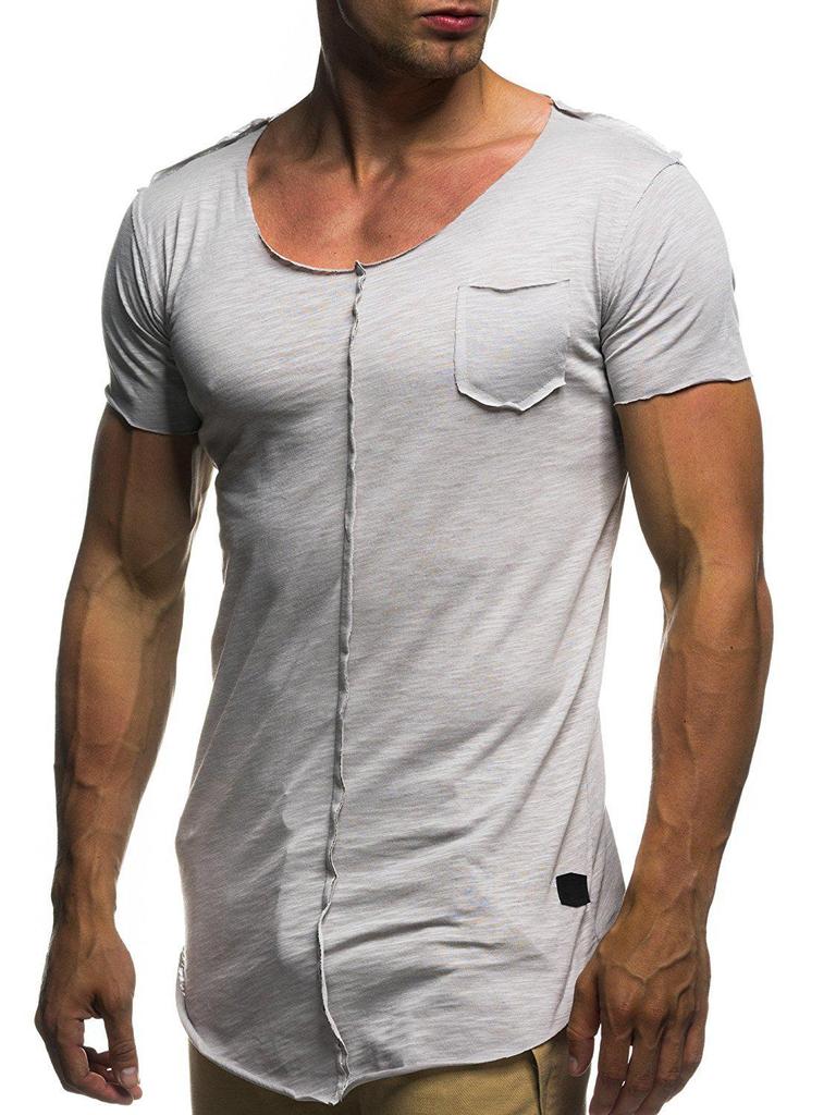 Men's Casual Patchwork Frayed Hem Round Neck Short Sleeve T-shirt