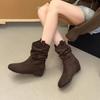 Inner heightening retro small short boots children's new summer and autumn with skirt stacking boots Chelsea thin boots