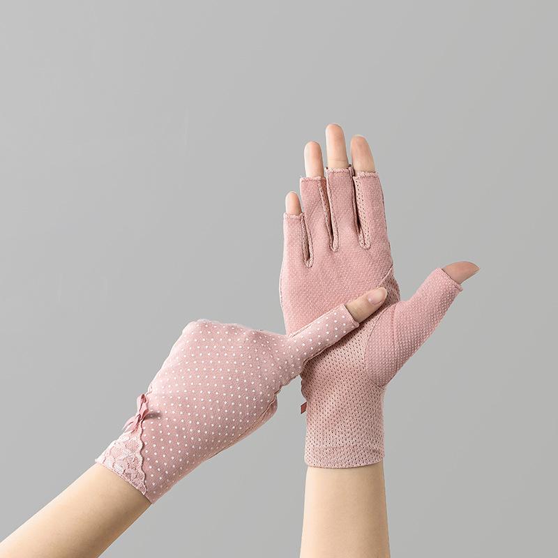 Women's Cotton Thin Touch Screen Riding Driving Outdoor Summer Autumn Fingerless Half-finger UV Protection Sunscreen Gloves