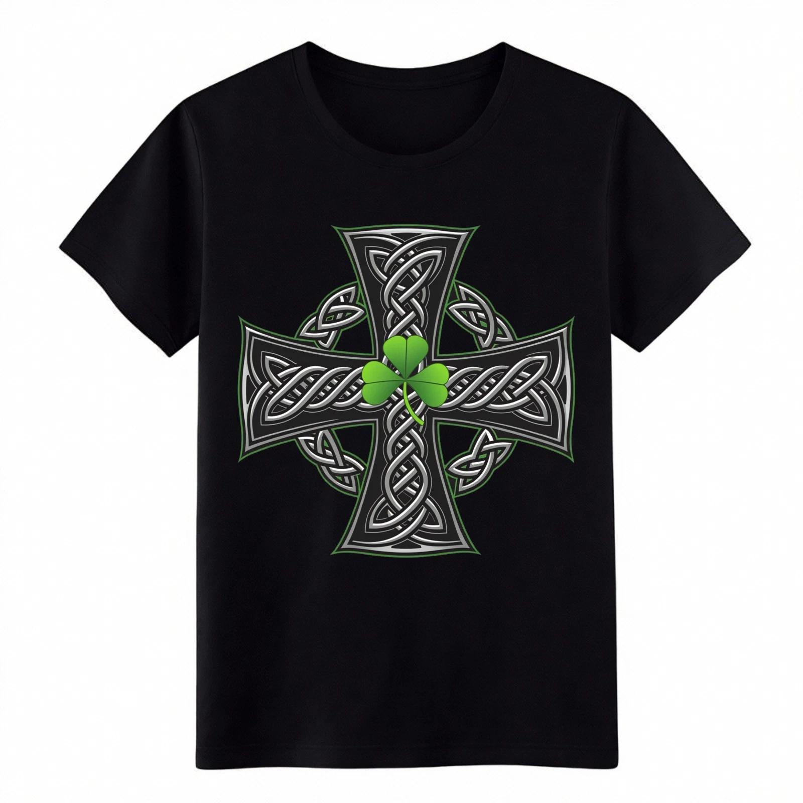 Unisex Vintage Celtic Cross T-Shirt-Irish Shamrock Graphic Tee Free Shipping XL