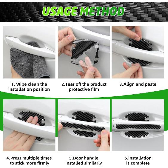 16Pack Car Door Protector - Black Carbon Fiber Door Handle Paint Protection Film, Black Door Handles Interior,Universal for Most Car Handle