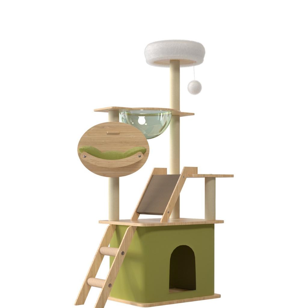 Large Wooden Cat Tree with Climbing Frame, House & Scratching Post - Space-Saving Design