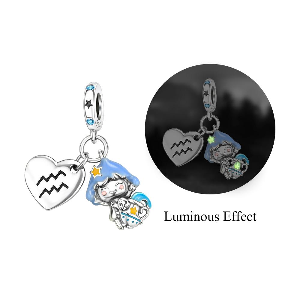 Oryginalne Miedziane Charmsy Szczęśliwe Znaki Zodiaku Koraliki Świecące Gwiazdy Zawieszki Pasują Bransoletka DIY Drobna Biżuteria Prezent